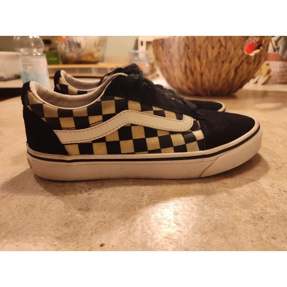 Vans Women's Off the Wall Black Cream Checkerboard Lace Up Canvas Shoes -Size 7